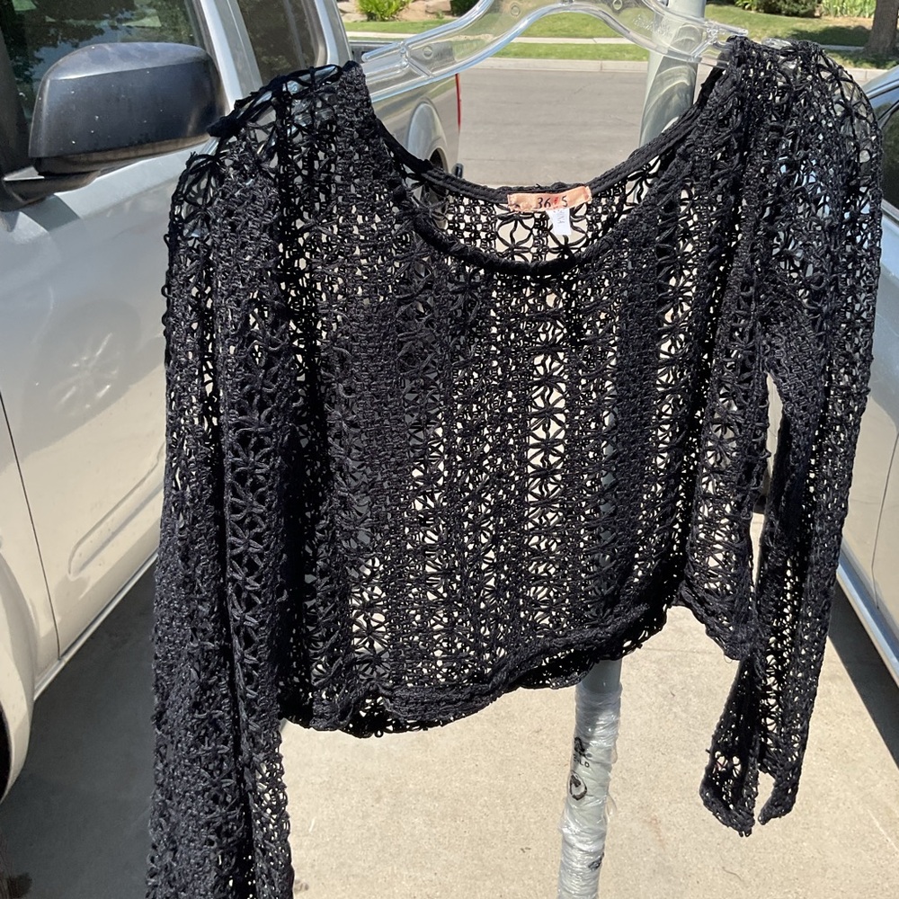 36 Point 5 Black Crochet Crop Top
